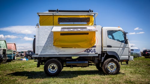 Mark Schoening, 60, runs Base 4x4 in Portland, Oregon, where he builds custom camper units to fit the popular Mitsubishi Fuso platform. Schoening, who debuted this camper at the expo, says he likes Fusos because they’re nimbler than other full-size expedition vehicles like Unicats and EarthRoamers. They also cost less, at about $100,000, versus up to $600,000 or so.
