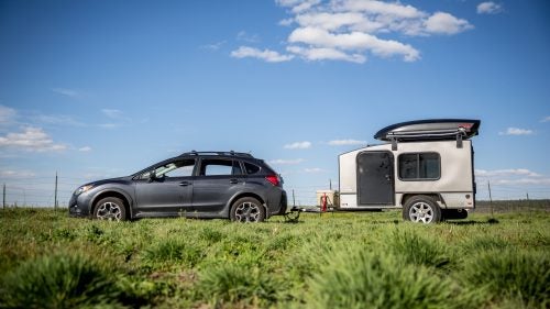 Sarah Harris, 42, of Denver, Colorado, towed her Hiker Trailer to the event. It stood out for its simplicity, light weight, and low price. The 5-by-8-foot model starts at $4,700 (most similarly sized campers cost around $15,000) and weighs just 860 pounds, which means you can tow it behind most cars, including the Subaru Crosstrek. Rob Reeve, 46, started the company in Denver with the goal of producing an affordable, customizable camp trailer.