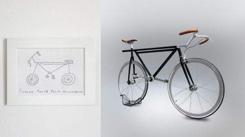 I really fell in love with this design from Fiorenza. I forgave her for forgetting that wheels are attached by the hub and not the tire (a frequent mistake), but I couldn’t resist the way the handlebar connects to the fork.