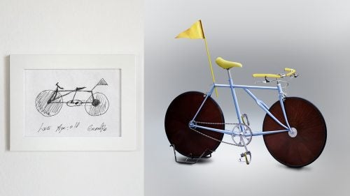 This one is from my uncle. I think the last time he rode a bike was when he was a child, and that’s why his design has a little flag. Clearly this model could never steer, but I do like it very much.