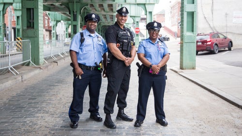 Philly’s finest are out in force to keep the bike racers safe. Officers Green, Vasquez, and Casey were stationed at the base of the Manayunk Wall. In Philly, black uniforms denote SWAT members.