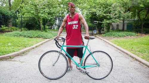 Philly resident Michael Hobbs with his striking '80s era Lotus Challenger SX. He bought the bike for $20 and rides to work every day. “I come to this race every year. It’s fun, I love the fans, the different types of bikes. I deal with cars—I work in a scrap yard—but I ride every day. North Philly to West Philly. I don’t count miles. I just get there in 30 minutes.”
