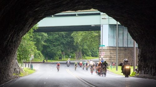 The breakaway begins to disintegrate as it enters Promontory Rock Tunnel. Bored in 1871, this primitive semi-circle is surrounded by century-old stone arch railway bridges along the Schuylkill River.