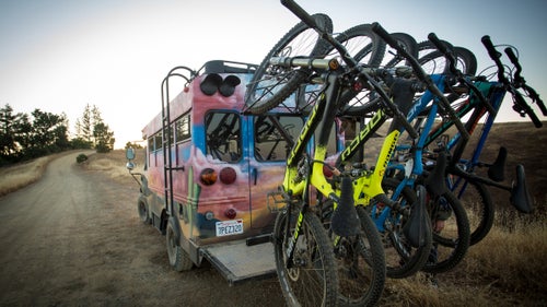 If you’re a pro rider, you have a lot of bikes. Taylor couldn’t find a rack that would accommodate all his rigs, so he recruited his friend Jordan Nash to build him one. “We created our own design that made it possible to securely lock all six bikes with a three-quarter-inch metal shaft that feeds through the center of the frames,” Taylor says. The pair plans to sell the design in the future.