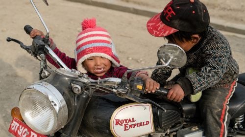 Who doesn’t want to race through the desert on a motorcycle? When we rolled into town, these kids were in hog heaven! We would later realize that these lovely children utilizing the bikes as jungle-gyms broke the shifting linkage and left us with only first gear on the black Enfield.