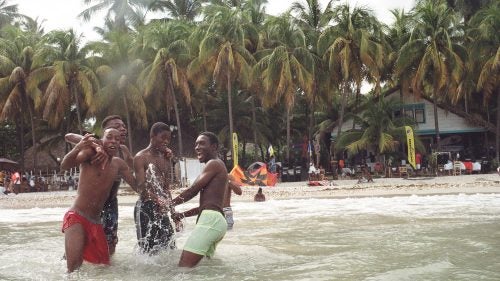 In between sessions, the party moved from the beach and into the water.