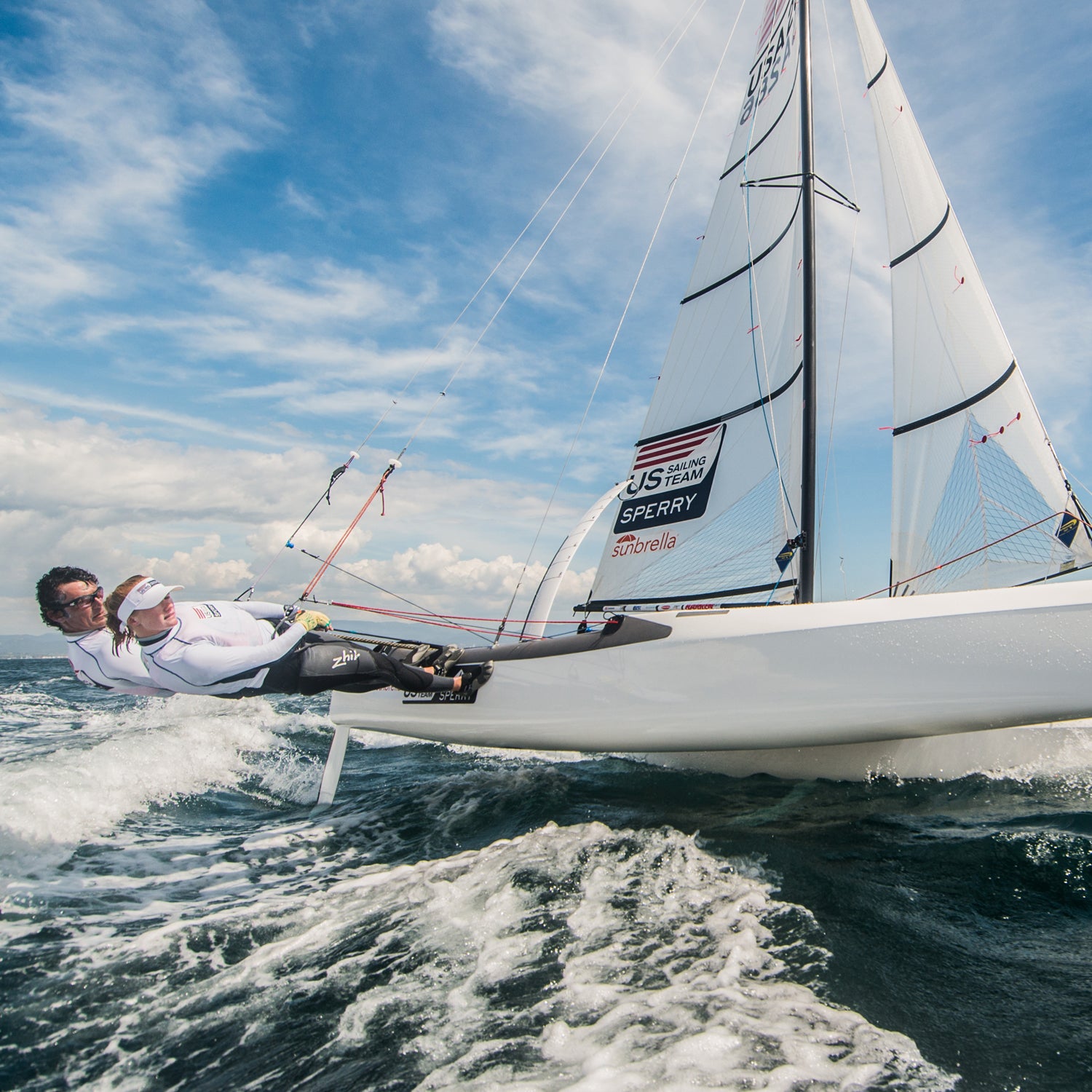 Bora Gulari (left) and louisa Chafee on an ultra-fast Nacra 17.