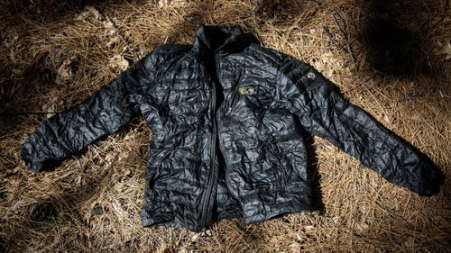 Synthetic clothing, aside from fire-resistant Nomex, is unsafe to wear while battling a wildfire. The heat will literally shrink-wrap you inside your high-tech fabrics, leading to nasty burns. Mecham, however, still carries this down puffy (he can’t remember the model) for those few times a year when he has to bivy in the field where there’s no fire danger.