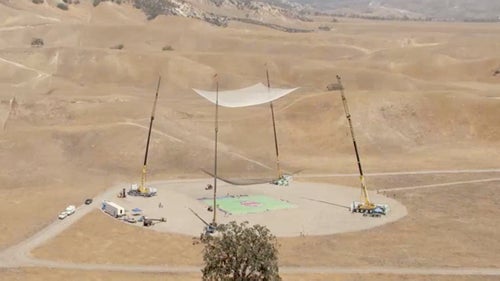 This is what Aikins was aiming for: a 100-foot-by-100-foot net made of polyethylene. While it may seem large up close, 10,000 square feet is essentially just a pixel when you are jumping from a plane five miles high. “You can see the ground from 25,000 feet, but you can’t see any definition where you’re trying to land,” Aikins told Outside.