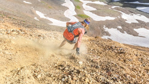 Tim Olson descends the scree field into Grant Swamp Pass.