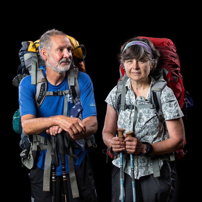Trail Name: Lou and Julie
Age: Lou, 65; Julie, 57
From: Vineland, New Jersey, and Manitowoc, Wisconsin, respectively
What’s your motivation? Julie: About 12 years ago, we were on a one-week, 70-mile backpack trip across the Uinta Mountain Range in Utah and Wyoming. We felt quite proud of ourselves for doing such a big trip. Lou brought it into perspective when he commented that we only had to do it 30 more times to equal the distance of the Appalachian Trail. That was the seed that inspired the dream. We were both busy with our careers and needed affordable health insurance, so leaving our jobs was not an option. Lou retired in 2014 and did most of the trip planning, and I retired in February 2016. We were on the trail one month later.
What has been the hardest part of the hike so far? Lou: At 65, carrying weight on my back is getting harder, the steep ups and downs, and realizing a six-month-long distance hike is much different than a one- or two-week backpack trip.
Julie: Physically, it is much more difficult than I imagined. I thought I was in pretty good shape. I was exhausted after hiking ten miles those first few weeks. Having sore feet and not being able hike more quickly through the rocks is frustrating.
Fun Fact? Lou: Our grandson and his family visited us on the trail. We had birthday cake trail magic. It was also the birthday of one of the other hikers—Josh. It was fun to help him celebrate his birthday with a piece of cake.
Julie: We are amazed at the people. The people on the trail, the people in the towns, the people doing trail magic…anyone who does not think there are good people in the world needs to hike the trail. There are good, wonderful people all around us.