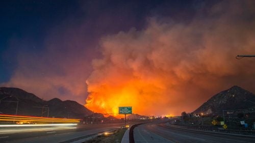 The Blue Cut Fire burns in San Bernardino County on the evening of August 16, 2016.
Palley’s work has run in a number of different editorial publications including the Los Angeles Times, Wall Street Journal, and Time magazine. He also shoots for commercial clients that make fire gear.