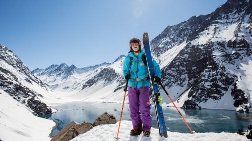 Jackie Paaso in front of Laguna del Inca with Los Tres Hermanos (15,587 feet) in the background. Paaso is a Blizzard Tecnica athlete based in Sweden who won the Verbier stop on last year’s Freeride World Tour and finished second overall.