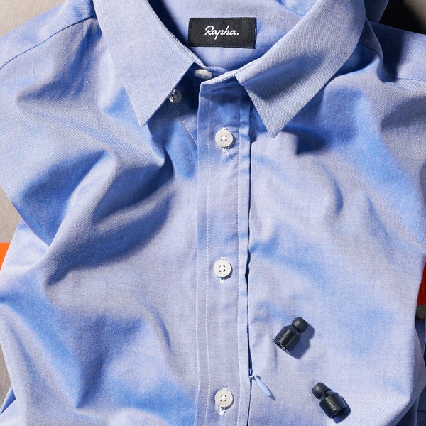 Rapha 100 percent Cotton Oxford Pocket shirt and Earin Bluetooth True Wireless earphones.