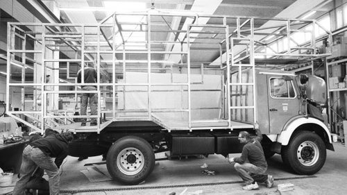The truck. Fabian Lentsch always knew he wanted to build his own home on wheels. After dropping out of the Freeride World Tour, he immediately started construction on the ultimate ski-expedition vehicle. He bought a Mercedes 1113 LAF, then took the engine apart and stripped the interior of its wiring. Next, Lentsch met with the Lagermax Vehicle Modification Center to involve its experts in making the entire cabin as efficient and cozy as possible.