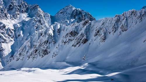 While on the road, Lentsch got advice in each country from in-the-know backcountry skiers like heliguide Flory Kern. In Georgia, Kern told the guys about a massive face with some big spines that rival the steeps of Alaska. He sent Lentsch and Austrian backcountry skier Tobi Tritscher to these chutes, where they jumped into a helicopter to the top of an 800-meter face.