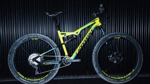 If there’s an exemplar of today’s fastest-growing model type in the MTB business, it’s the Bad Habit Carbon, a 120mm, somewhat slack (68-degree head tube) trail bike built around 27.5+ tires. Cannondale looks to have done it right, with a 1x11-specific drivetrain configuration, plenty of tire clearance for bigger rubber, and a proprietary hub spacing that’s even wider than Boost. I also love the company’s proprietary Hollowgram crank and single-sided lefty fork, both of which should save big weight—the bane of many plus-size models. Not only that, but it’s one of the best-looking plus-bikes I’ve seen yet. The Bad Habit Carbon 1 goes for $7,500, with one additional carbon model at $4,800 and two alloy models down to $2,600.