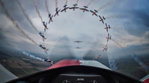 Sequence category winner by Daniel Vojtěch
Vojtěch stitched together this image of the Flying Bulls, Red Bull’s team of pilots. “We had an air to air photoshoot and I knew it would be great for a sequence,” Vojtěch says. “An airplane is the only place from where you can see something like this.”
