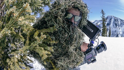 “Wheeler in his ghillie suit filming with the Phantom 4K. This is the corresponding shot to the perfect Gully Gap shot, above. He wore the suit basically so he could be right in the spot for the shot but not mess up the other angles.”