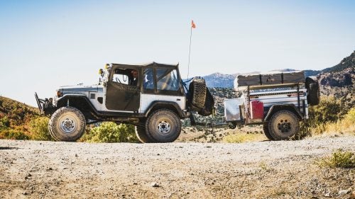 Dan MacFarlane, Sunset, Utah, 1978 FJ40 with Swagin Trailer, Eureka, Utah. Part of an overland group who traveled from Green River to Cruiser Fest 16 in Salt Lake City.