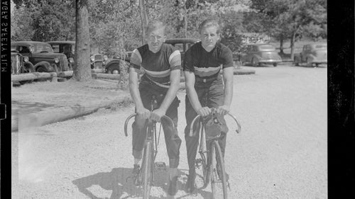 This photo, titled “Two bicyclists from South Bend,” was taken in 1939 at Mammoth Cave National Park. It shows the kind of gear road bikers were working with in the depth of the Great Depression.