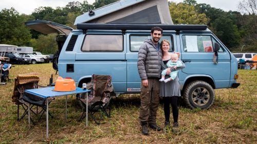 Greg and Katie Blachon have driven this 4WD Syncro 51,500 miles across North, Central, and South America over the past two years. They bought the van for $500 back in 2010, then worked on it for three years, adding the camper top and onboard solar along the way. It has the coveted Boxer Diesel EE20 engine, which combines new diesel technology with the performance of a boxer configuration for more power and less fuel consumption. The Blachon’s beefed up the offroad capabilities further with a super winch on the front bumper and an ARB compressor in the back for custom tire pressure depending on the terrain. Oh, and there’s a special compartment and table for bourbon in the back.