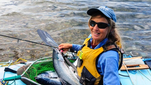 Fishing—either jigging for rockfish and halibut, or casting for salmon—was part of everyday life. Over the course of the summer we caught and ate 119 fish.
Each summer, all of Alaska rejoices at the return of the salmon. The first salmon of the season came to us on June 29. We caught two fat, pink salmon and a gorgeous silver that day.
