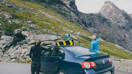 A stop to scout a flight path on the way to the trailhead. We are led by Heimen (center), who acts as local guide for many of his friends looking to BASE jump. Heimen is a well known outdoorsman in the area, hiking and jumping in the summer and skiing in the winter. There was not a single hike on which we didn’t run into someone he knew. He’s tough to keep up with.
