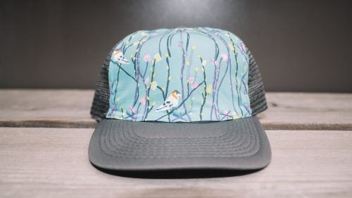 The husband-and-wife team behind Blowfish sources their hats from a bulk supplier and employs stay-at-home moms in Los Angeles to hand stitch one-of-a-kind textiles on the crowns.