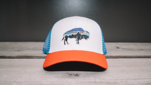 Built with a medium crown and curved bill, this hat
is for people who want a traditional ball-cap feel. Patagonia’s version uses organic cotton, and the embroidered bison includes a silhouette of the legendary Fitz Roy Mountain.