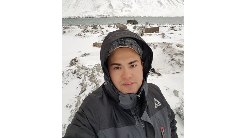 Santillan takes a selfie after learning he'd driver to the village of Siglufjordhur, some 240 miles out of his way.