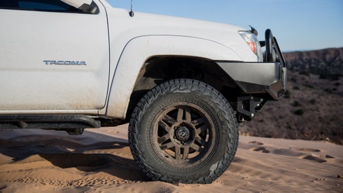 Just like the KO2, the Wildpeak is a great all-terrain tire, but it’s also winter rated and designed for the snow, thanks to siping, or small grooves, in the outer lugs. Those sipes split open just a little as they make contact with the ground and grab onto snow and ice, creating significantly better traction and braking when you’re headed up to or down from the ski hill.