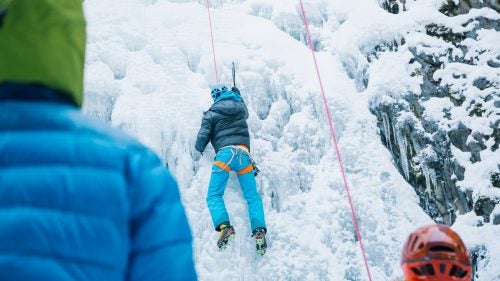 A beginner climber learns the techniques by getting lots of practice under the security of a top rope.