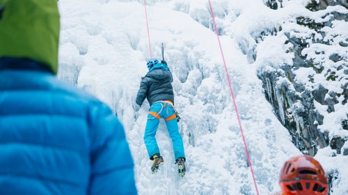 A beginner climber learns the techniques by getting lots of practice under the security of a top rope.