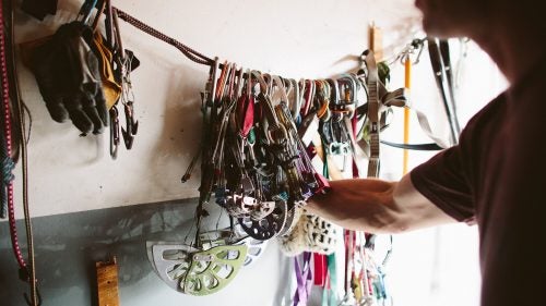 His array of first-ascent gear.