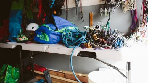 When we stopped by last fall, Wright had all his climbing gear laid out in preparation for a Moab trip.