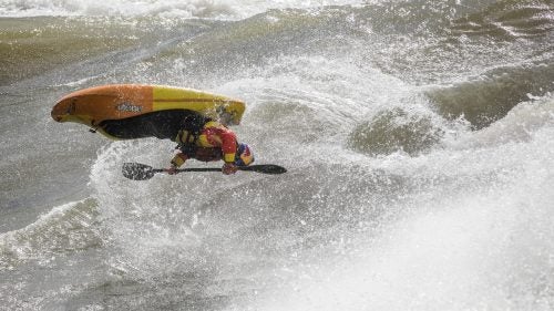 Freestyle whitewater kayaking is often associated with park-and-play: usually, you need car access. So when an international crew of whitewater aficionados loaded eight featherlight carbon freestyle kayaks onto rafts and paddled into the Canadian wilderness in September, they took the hunt for fresh waves to a new level.
The group, which included top paddlers like Ben Marr and Dane Jackson, drove for two days into the flatlands of central Canada in search of high flows, massive waves, and long air time in the province of Manitoba, which stretches north of Minnesota and North Dakota.
For years, professional kayaker and trip leader Joel Kowalski had his eye on this particular section of the Nelson River, which he thought could produce a sort of dream wave playground. A few days into the expedition, the group found what they were looking for: what they’d later deem the best river wave ever surfed. They set up camp for six days within sight of their raging, new-found playground. Here, photographer David Jackson, one of Outside’s 30 Under 30, shares his favorite frames from the trip.
Photo: Dane Jackson rotates during a huge airscrew surfing the Nelson River.