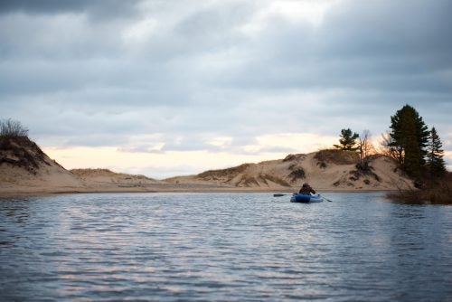 Rowing out to Lake Superior after a full, successful day on the river.