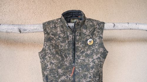 Howler Bros Camo Merlin Vest ($135)
Made for when you need to blend in (or stand out), the camo Merlin vest is packed with Primaloft insulation that works well over a T-shirt or under a shell.