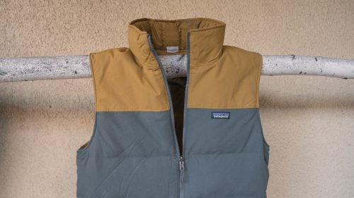 Patagonia Men’s Reversible Bivy Down Vest ($132)
We dig this vest’s old-school, two-tone, 1980s design. Plus, it’s reversible, so you get two color options. Recycled 600-fill down keeps you warm, while DWR-coated nylon on each side cuts wind and resists rain.