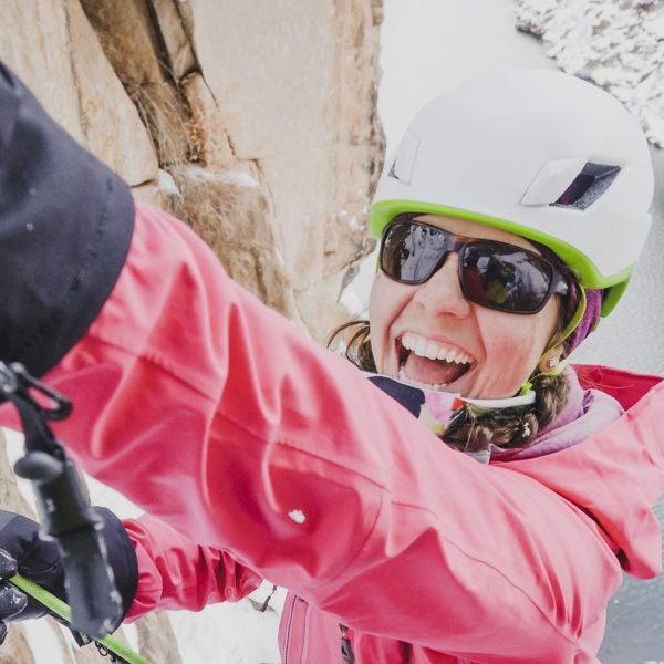 A woman climbs at Chipeta Falls, Colorado.