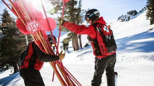 The North Face Powder Guide Vest
Squaw issues The North Face Powder Guide vest to its patrollers. It fits all of McElroy’s essential work gear, like her radio and medical supplies. She can access everything but her shovel and probe without taking off the vest, and it’s easier than a pack to wear on the chairlift.