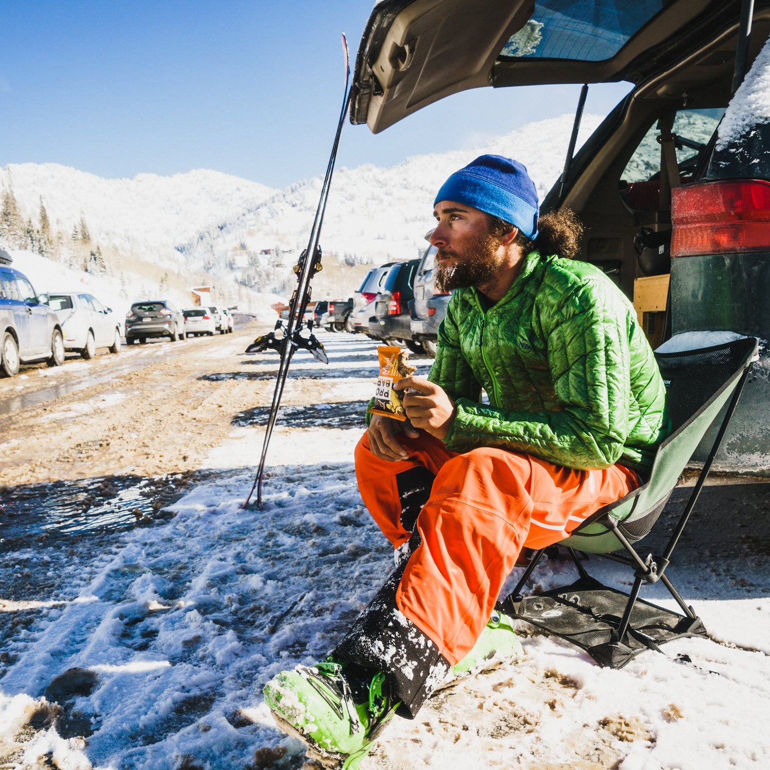 Lunch Break. Aaron Rice kicks back at his van for a bite during day 337 of his 2.5 Million project, Alta, Utah.