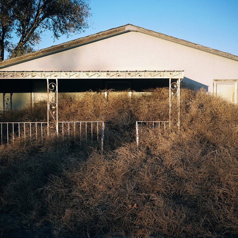 A house buried in Eads, Colorado. I encountered several stories of elderly people getting trapped in their homes by the tumbleweeds; while I don't know if this place was inhabited or abandoned, it seemed like it would've been tough to even use the door.