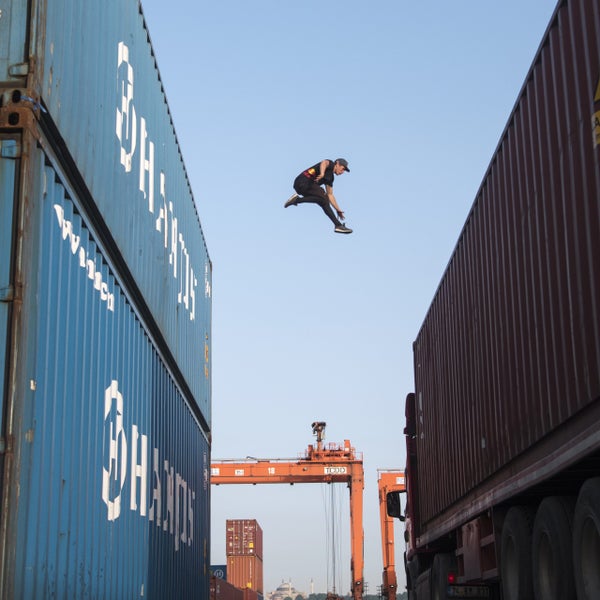Jason Paul performs parkour at Dreamland 2016 in Istanbul, Turkey.