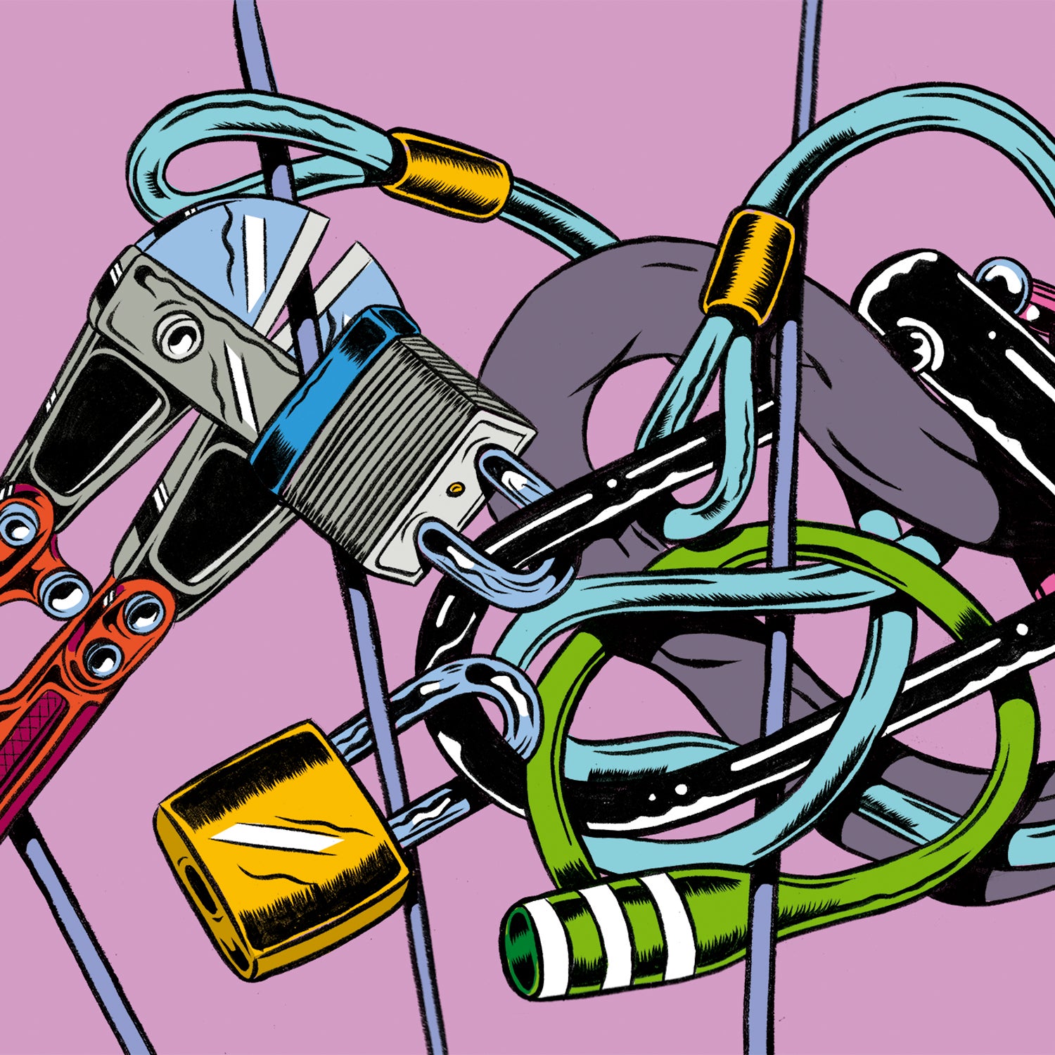 Tangled up in locks. None of them can stop a thief determined enough.