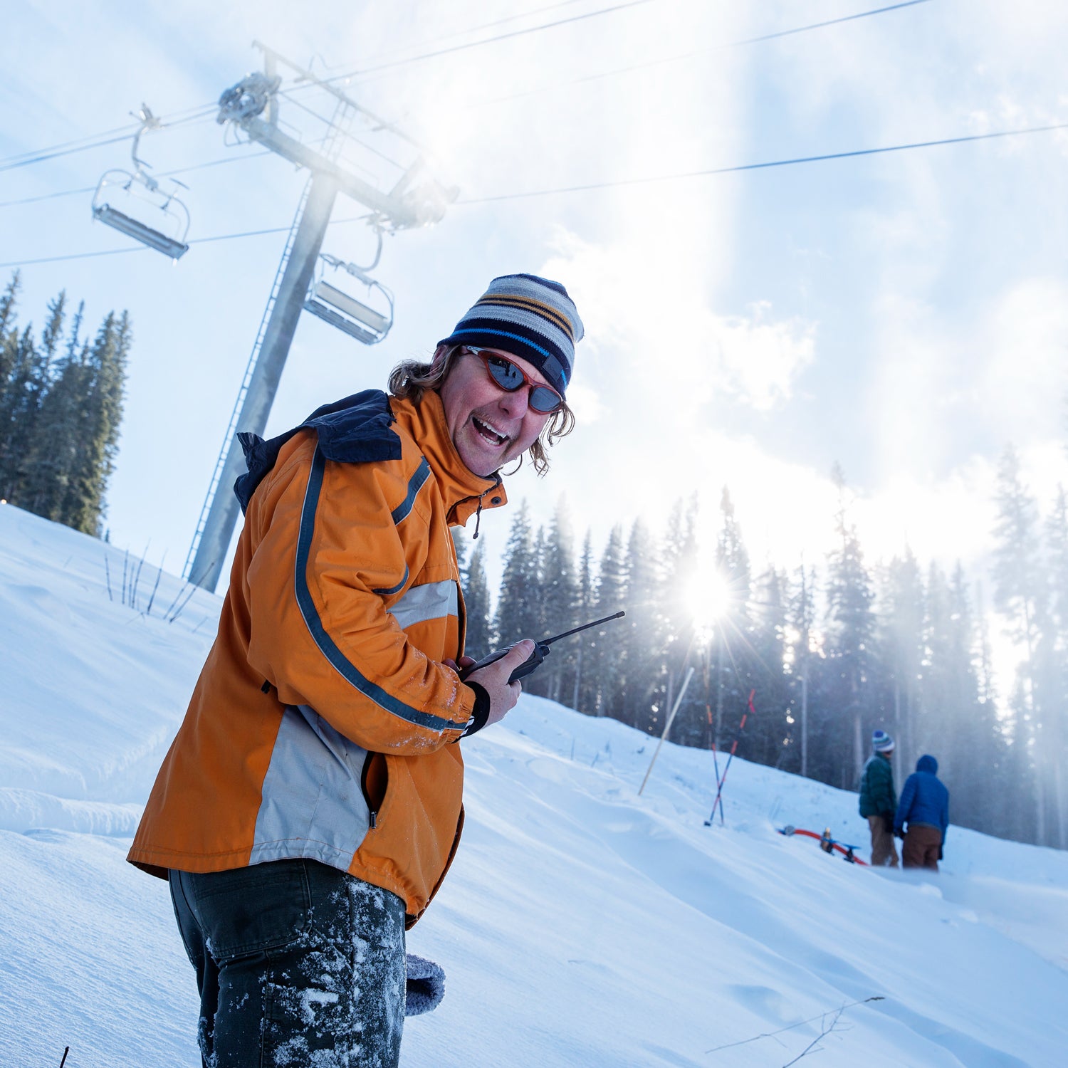 James Coleman getting into the mix of snowmaking at Purgatory Resort.
