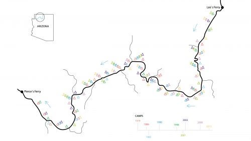 A map representing our nine trips and campsites, from the first in 1979 to the most recent in 2013.