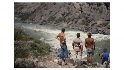 Scouting Lava Falls from river left in 1985. It’s not common today, but in the high-water years the safe run was actually down the left side. Now in the low-water years, the run is on the right, as is the best scouting.