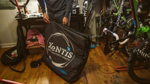“Wheels are one of the hardest things to travel with, because they’re so delicate. I need race wheels and a pair of training wheels for races,” he says. This bag from wheel maker XeNTiS provides essential protection.